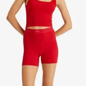 SKIMS Red Cotton Rib Boxer Shorts - L